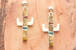 Calvin Begay Genuine Picture Jasper Sterling Silver Cactus Earrings